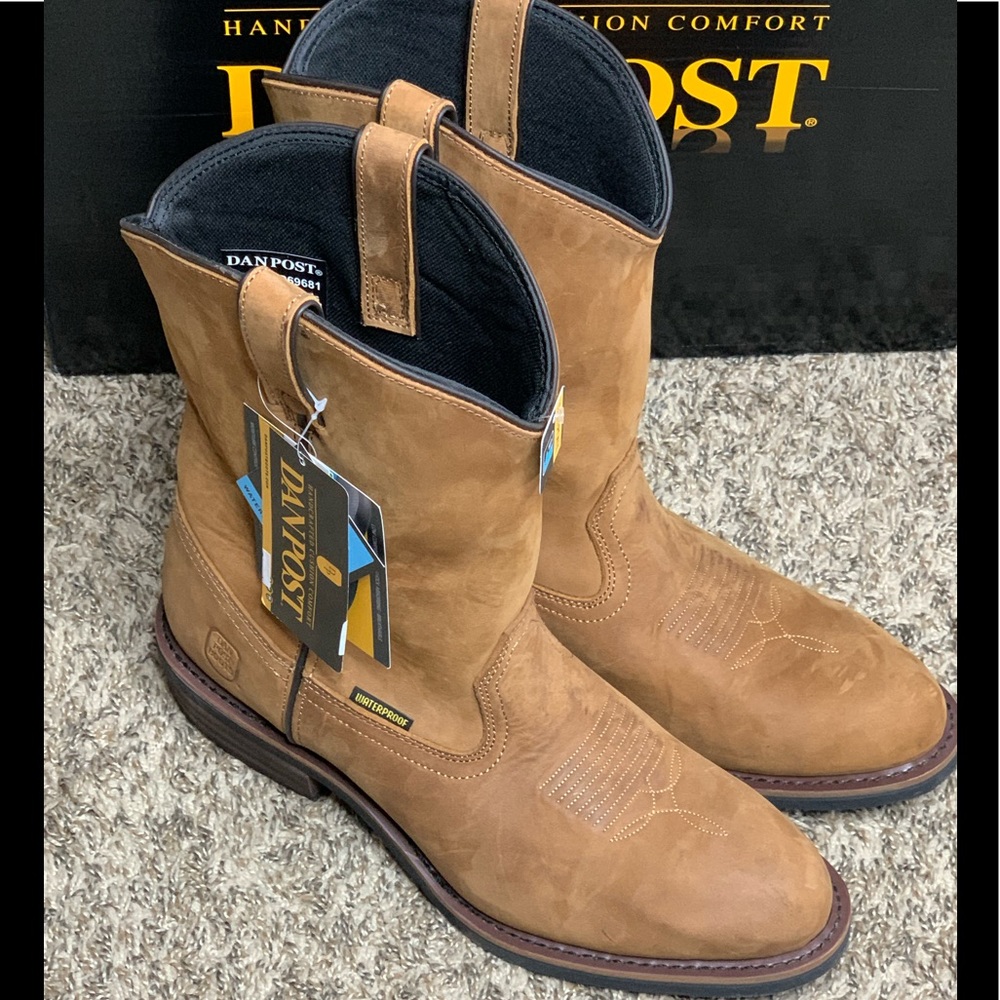 NWT Mens Dan Post Albuquerque Mid Brown Oily Waterproof Cowboy‎ Boots